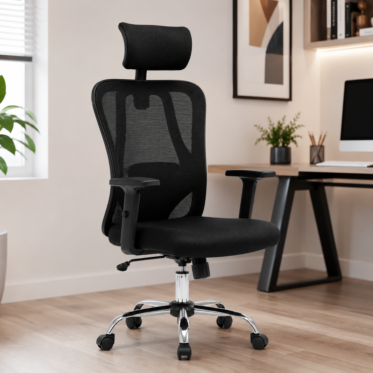 Silla De Escritorio Grecia Alta Brazo Reg Y Cabecero regulable Color Negro