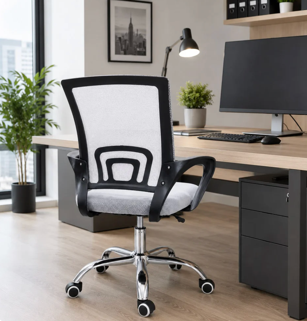Silla De Oficina Pc Escritorio Mesh Color Gris Blanca