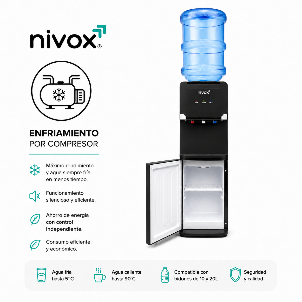 Dispensador de Agua Nivox Fría y Caliente con Compresor