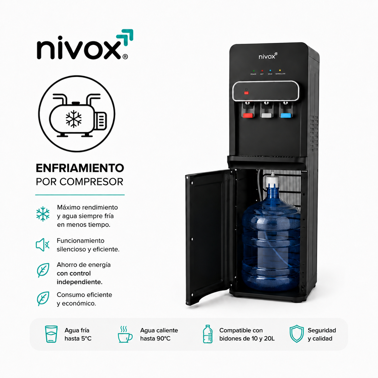 Dispensador de Agua Pedestal con Compresor - Carga Inferior