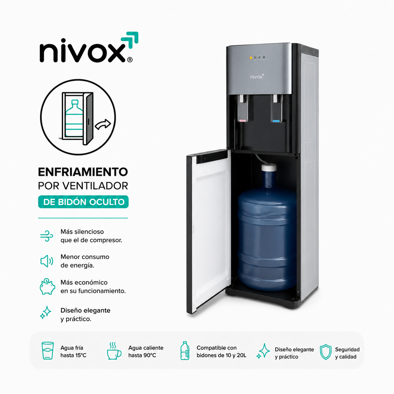 Máquina de Agua Nivox Frío/Caliente para Bidón de 20L - Diseño Oculto